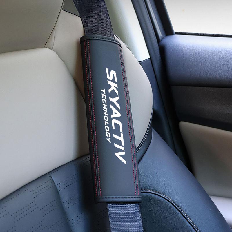 2Pcs For Mazda SKYACTIV CX3 CX-5 CX5 CX 5 CX7 CX9 3 6 Demio MX5 Axela Car Nappa Leather Seat Belt Shoulder Cover Pads Interior