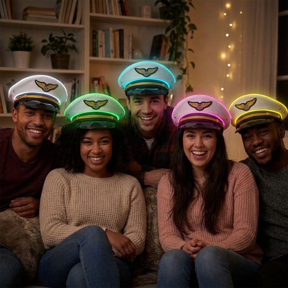 Boost Party Vibe LED Light Up Pilot Hat Breathable Luminous Air Force Hat  Gift for Party Lovers