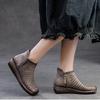 Johnature Genuine Leather Breathable Hollow Out Boots Retro Versatile Comfortable Women's Wedges Shoes