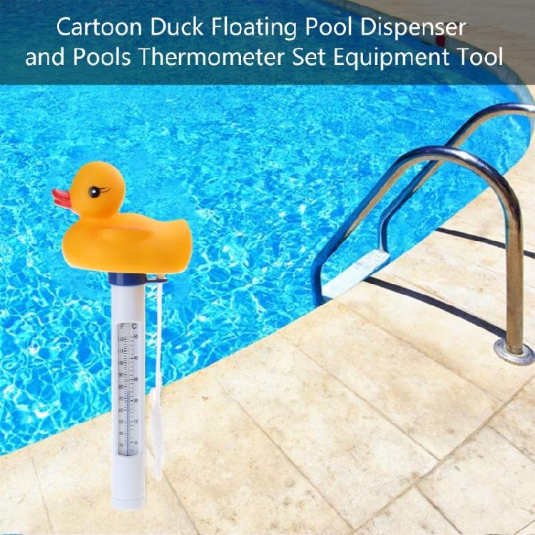 Cute Duck Floating Pool Dispenser Thermometer Kit Outdoor Pools Cleaning
