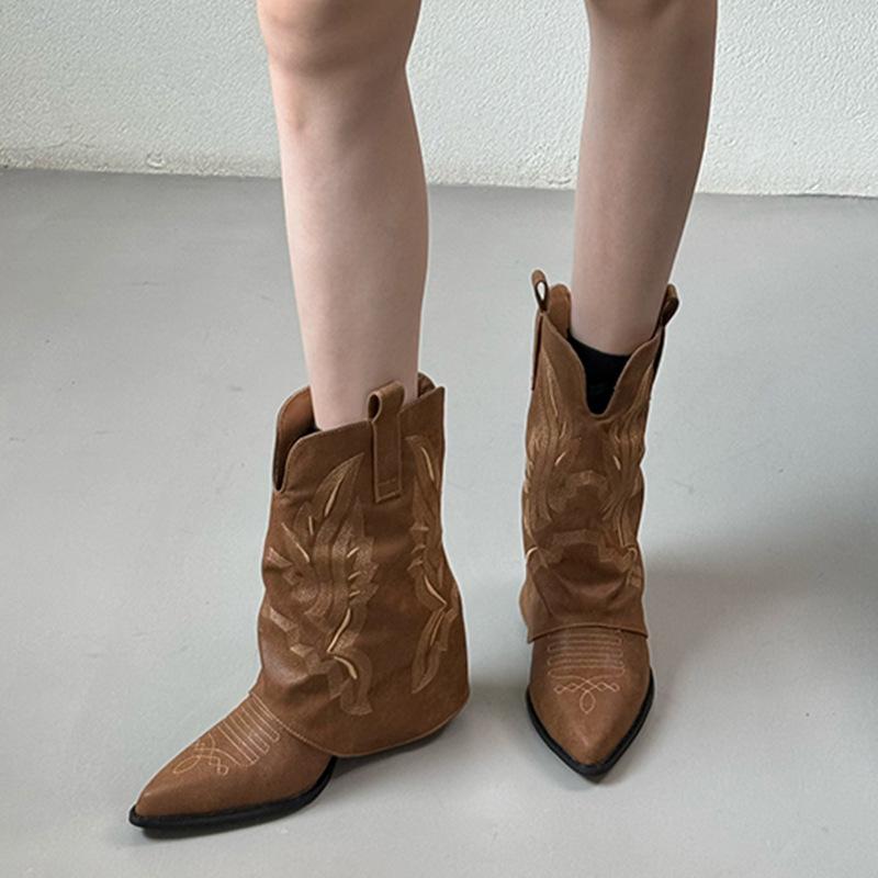 Pointed Boots Women s Boots High Heels Coarse Heel Short Martin Boots Western Knight Cowboy Boots 42 коричневый 4230₽