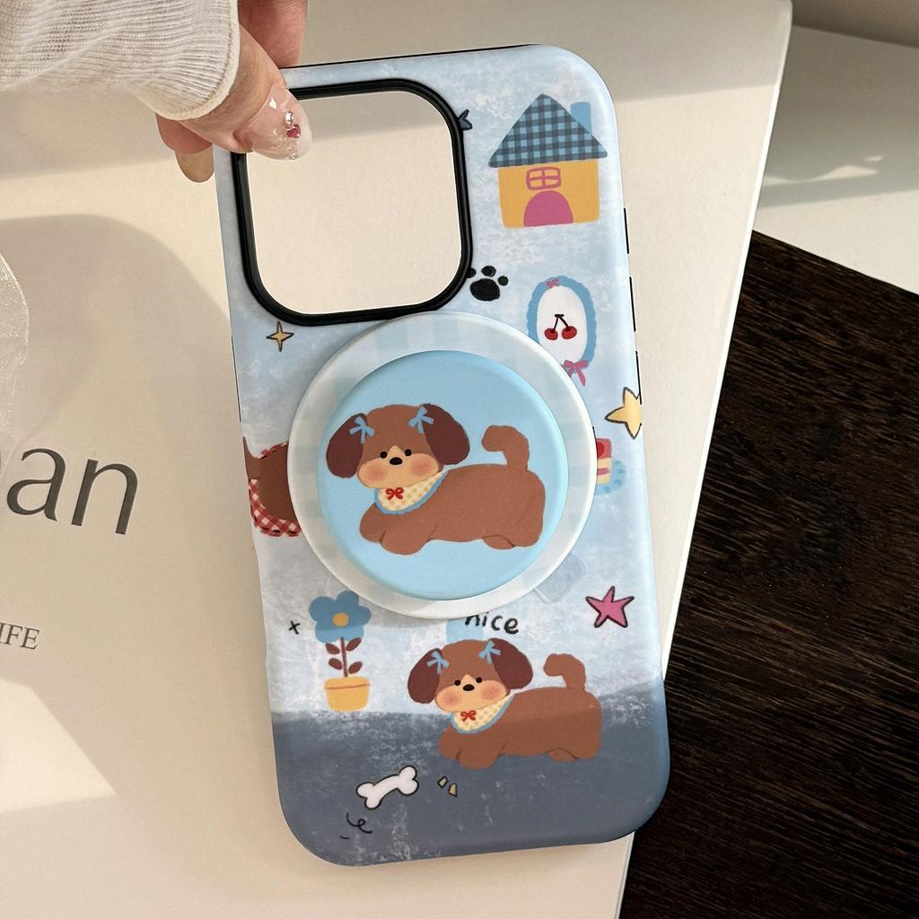 Denim Blue Puppy Magnetic Stent Applicable To Apple IPhone 16 Mobile Case 15promax Retro 14 Film 11