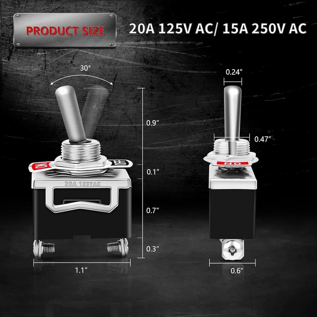 8 Pack Toggle Switches, 2 Pin 20A 125V AC/ 15A 250V AC ON Off Switch, SPST Car Rocker Switches With Boot Cap Cover, 12V Heavy Duty Waterproof Toggle