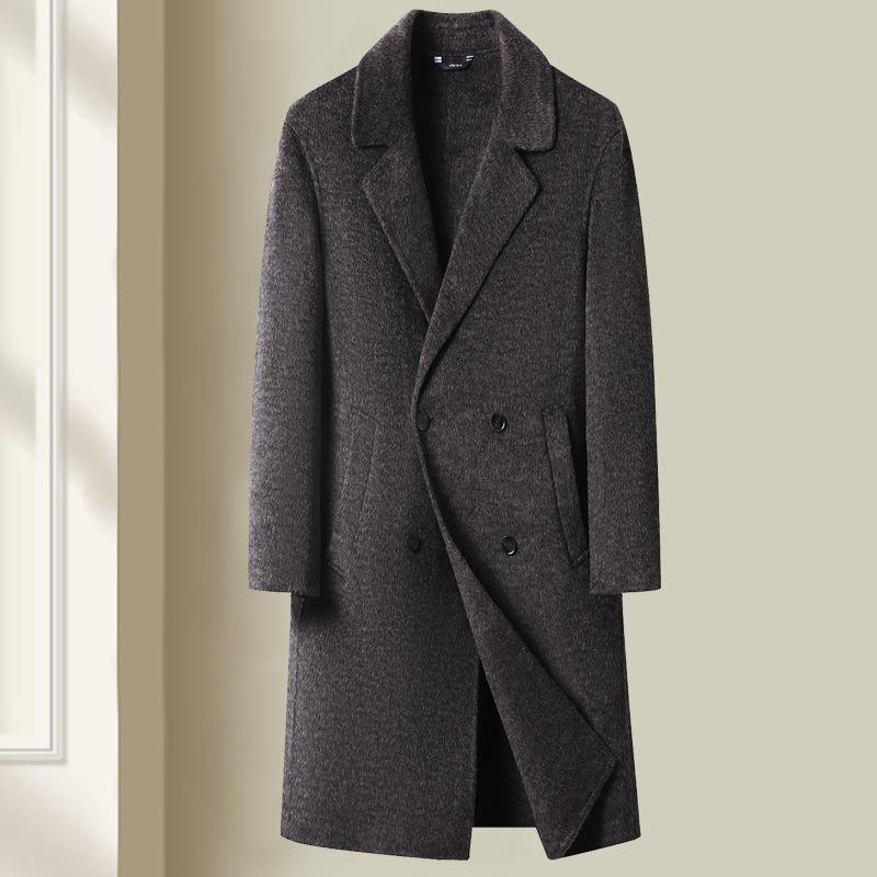 Men's Premium Double-Sided Wool Alpaca Double-Breasted Long Coat for Autumn/Winter