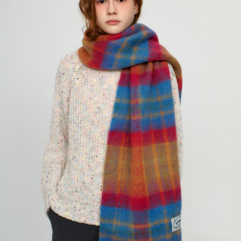 RAVEROUS Soft Brushed Check Muffler_Blue