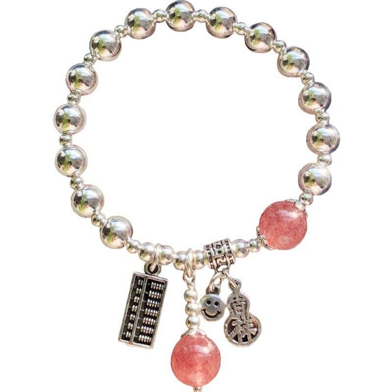 Qmcoco 925 Silver Bracelet Simple Sweet Bracelet Lady Smile Face Abacus Lucky Cat Strawberry Crystal Bracelet Party Jewelry Gift