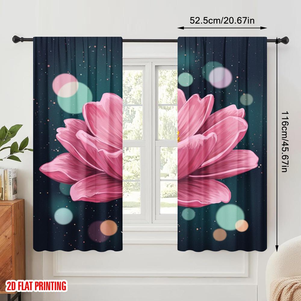 2pcs 2D flat printing Drapes Pink Flower Polyester Fabric Without Electricity Holiday Decorations for Indoor Celebrations Room