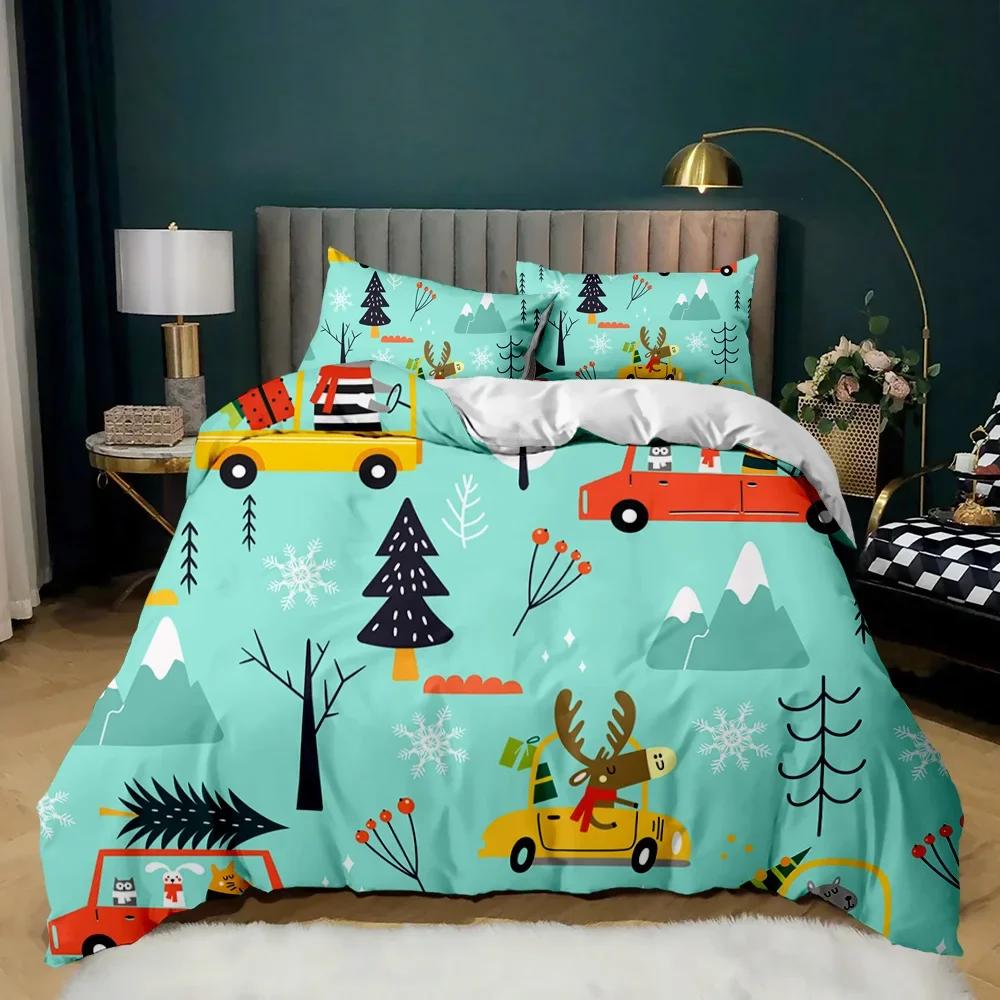 Jul Påslakanset Jultomten Ren Tryckt Sängklädesset God Jul Jul Polyester Täcke Set Mjuka Sängkläder