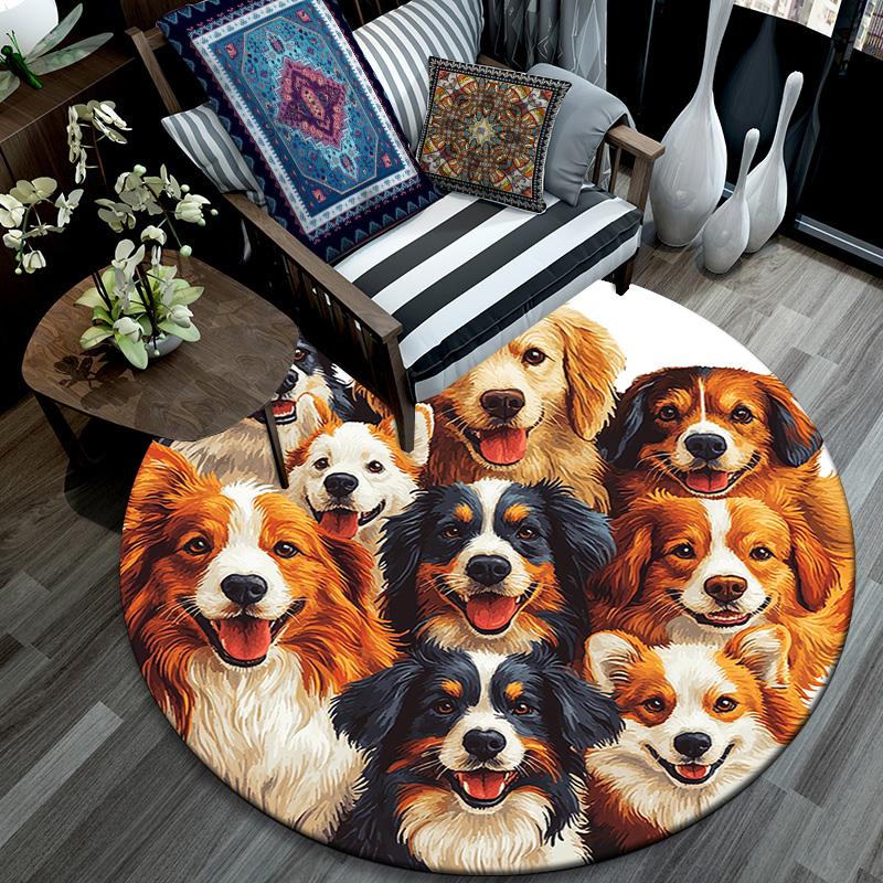 Dogs Collage Round Area Rug,Carpet Rug for Living Room Bedroom Sofa Playroom Decor,Non-slip Floor Mat