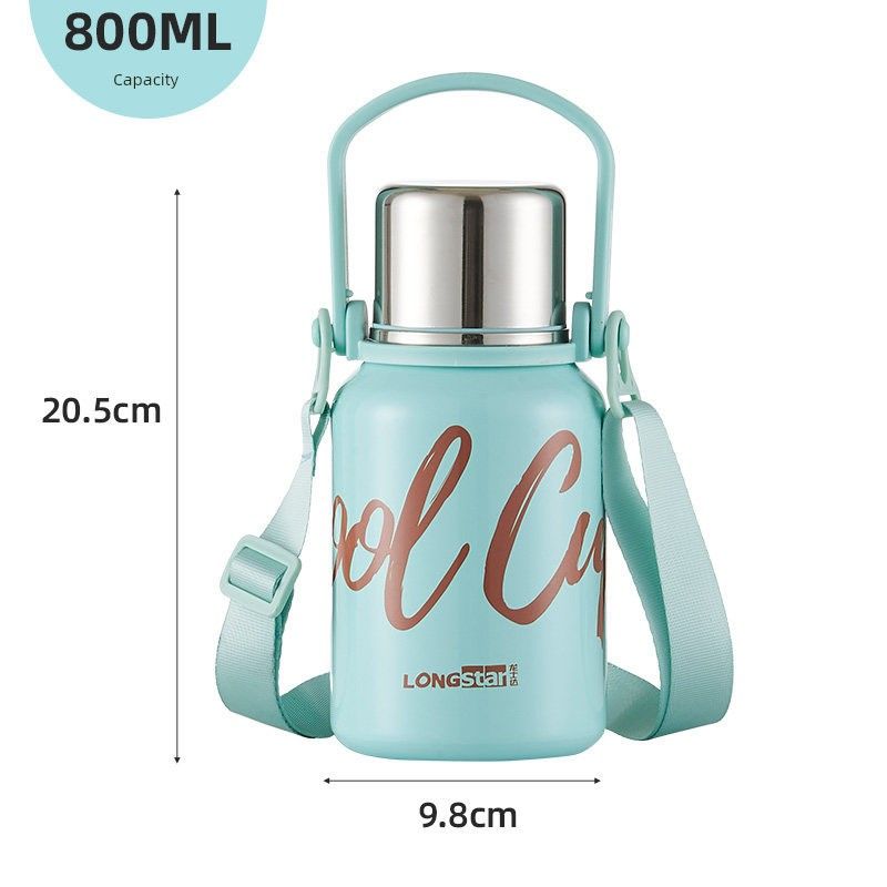 Large-Capacity Thermos Cup for Boys, Stainless Steel Tea Cup for Girls and Children, Outdoor Student Sports Water Bottle with Strap