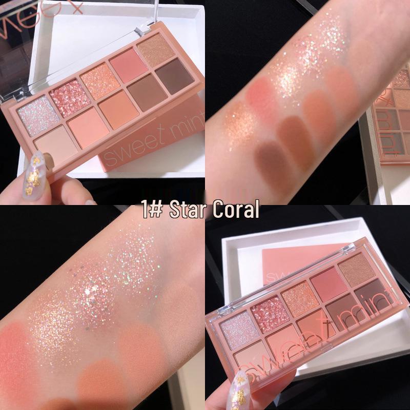 Sweet Mint Ten-Color Eye Shadow Palette - Shimmer, Matte & Glitter for Daily Wear