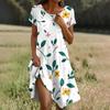 Short Sleeve Boho Dress For Women Casual Loose Fit Summer Sundress Floral Print Dress With Pockets