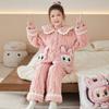 Kids Coral Fleece Pajama Set Girls Winter Warm Thick Long Sleeve Sleepwear With Cartoon Animal Print