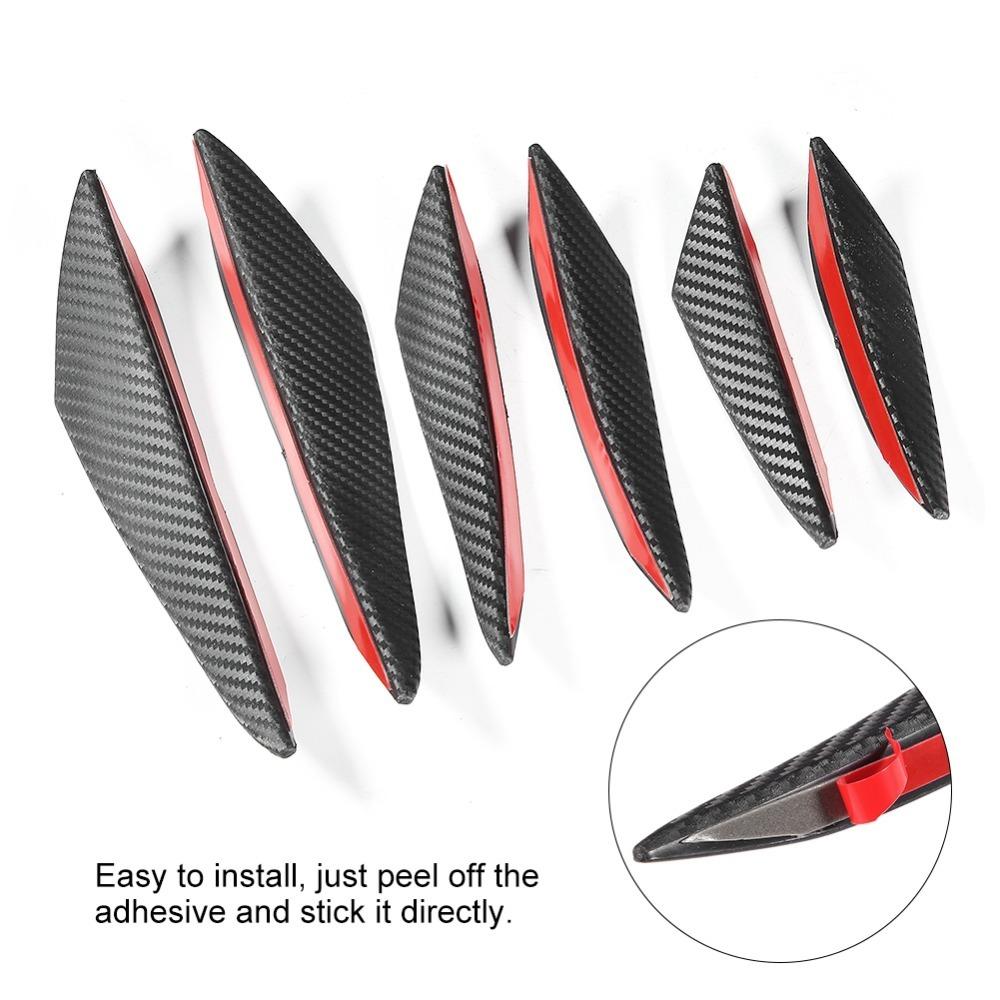6PCS Universal Car Bumper Fin Black Carbon Fiber Texture Car Spoiler Lip  Front Bumper Decoration