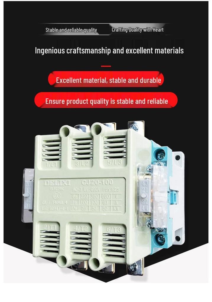 DELIXI CJ20-250A AC Contactor 220V/380V Single/Three-Phase Universal Industrial Use