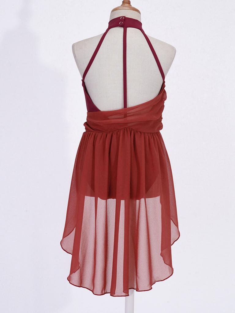 Mädchen-Ballettkleid für Kinder, gerüschtes Chiffon-Mieder, Tanz-Trikotkleid, lyrisches Tanzkostüm, zeitgenössische Tanzbekleidung