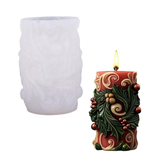Christmas Candle Mold 3D Embossed Santa Tree Snowman Cylinder Silicone Mold for Resin Candle Soap Craft Cake Chocolate Making