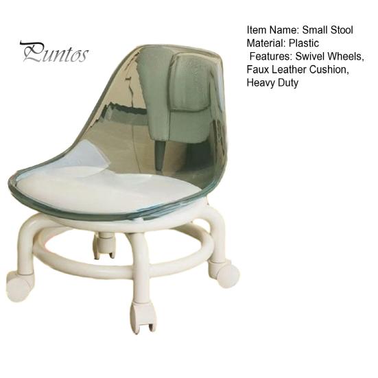Low Rolling Stool with Backrest 360 Degrees Swivel Wheels Faux Leather Cushion Roller Seat Heavy Duty Rotating Mini Chair Seating Stool