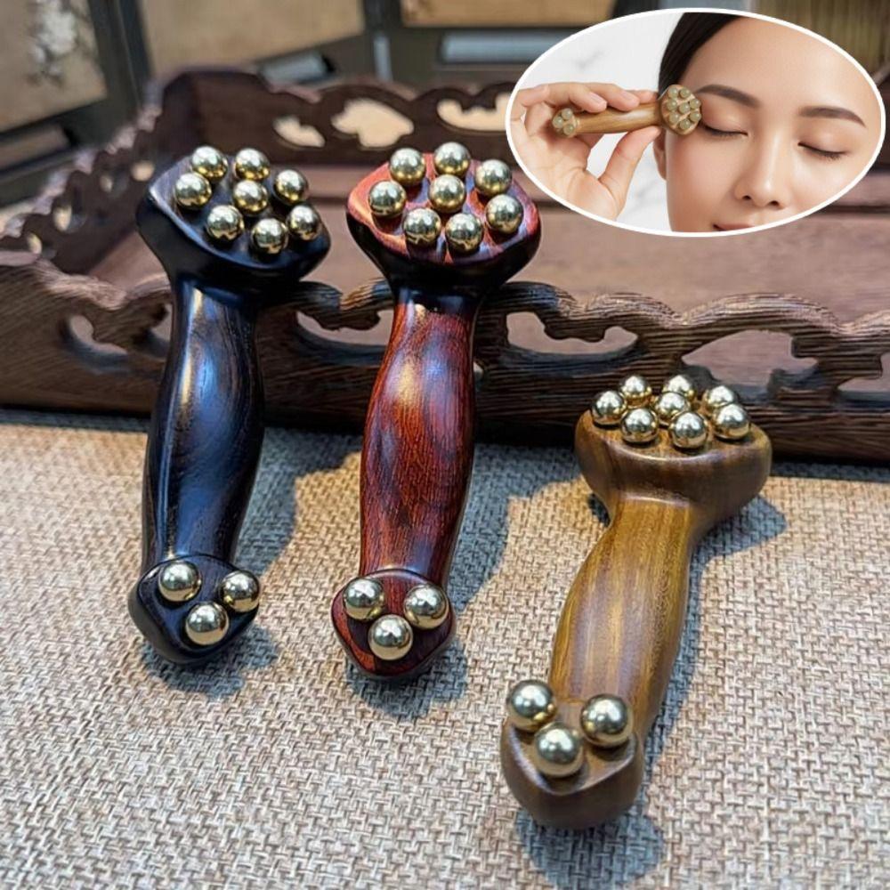 Copper Beads Meridian Message Comb Antistatic Wood Gua Sha Tool  Eye Relaxation