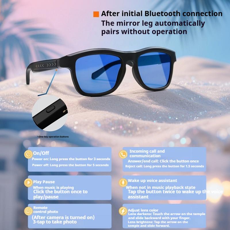 AI Smart Glasses HD Camera Sports Touch Call 3D Music Playback Real Time Translation Wireless Bluetooth Calling Smart Glasses with Translator Unisex