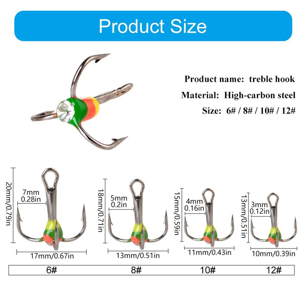 5 Stück Größe 6/8/10/12 Winter Eisangelhaken Meeresangeln Drei Haken Haken aus Kohlenstoffstahl Drilling Angelzubehör