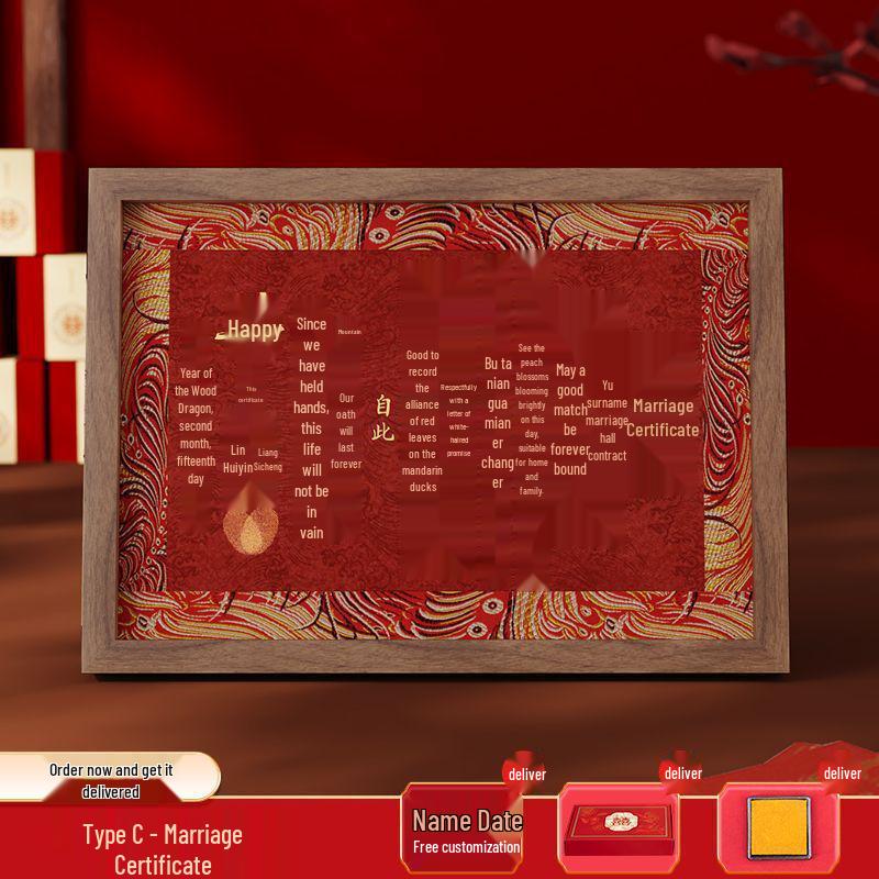 Chinese Style Wedding & Engagement Certificate Frame - Betrothal Letter & Date Book Tabletop Display