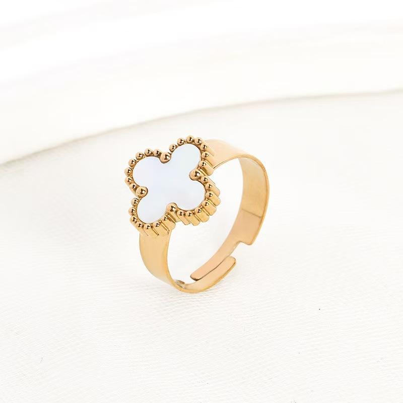 New Four-leaf Clover Titanium Steel Ring Women Adjustable Finger Ring Niche Not Lose Color Ring Women