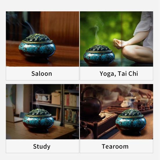 Incense Burner with Lid Hollow Top Slow Smoke Fireproof Heat Resistance Ice Crack Pattern Peaceful Mind Censer Burner Living Room Supply