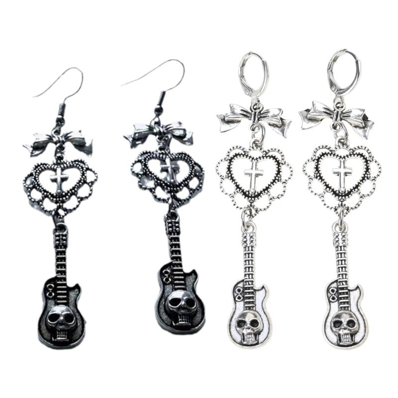 Fashion Dangle Earrings Hoop Earrings Sweet Cool Heart Bowknot Guitar Pendant Earrings Statement Jewelry for Women Girls