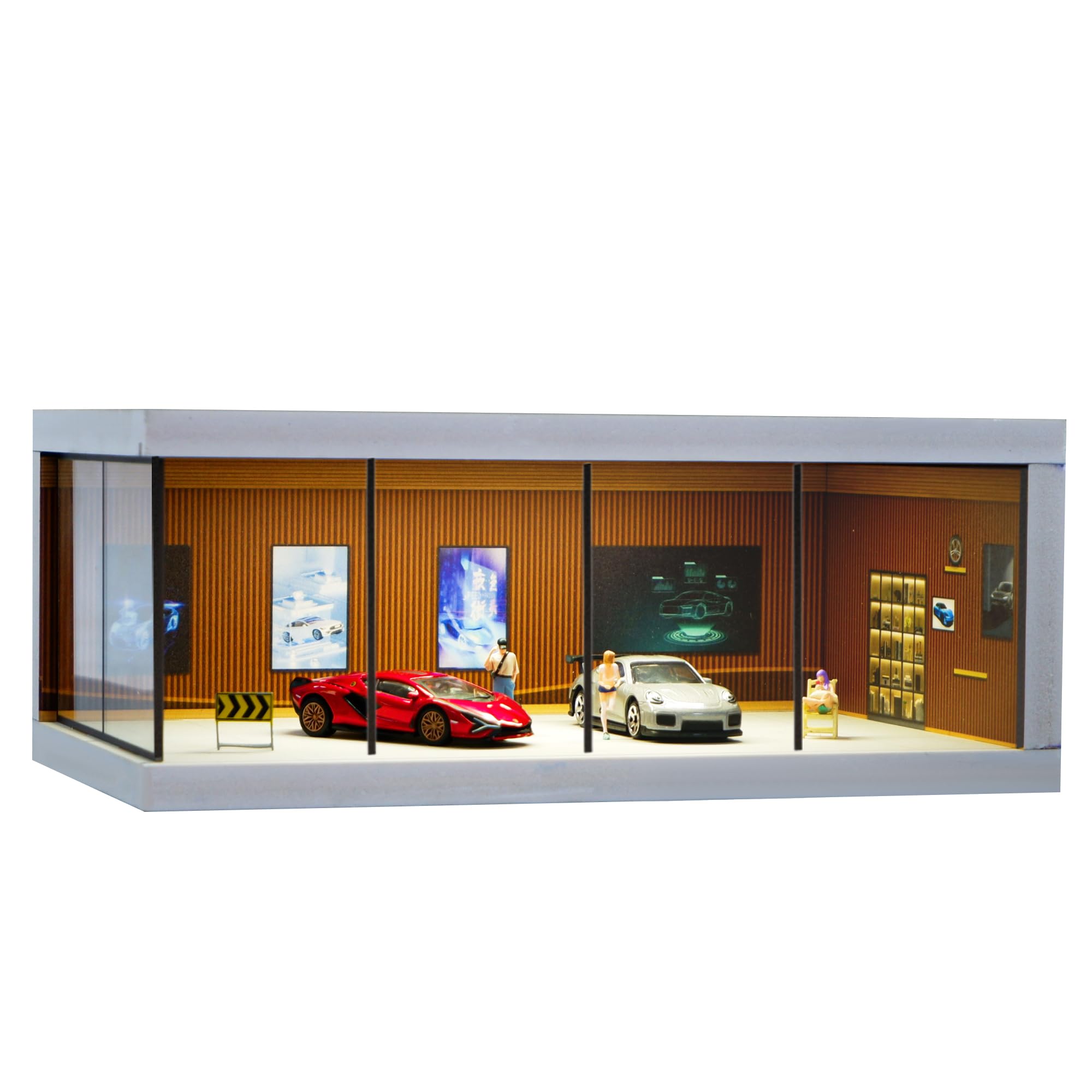 

Витрина для Hot Wheels, Органайзер для игрушечных машинок Matchbox, Хранение, Диорама гаража для литых моделей автомобилей масштаба 1/64 с подсветкой и пыленепроницаемой конструкцией (коричневый)