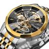 New Skeleton Automatic Mechanical Men Wrist Watches Diamond Cut Crystal Luxury Solid Stainless Steel Band Deployment Clasp