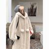 Casaco com capuz de pele de vison imitação feminino casaco grosso inverno pelúcia macio solto longo casaco ecológico roupas femininas
