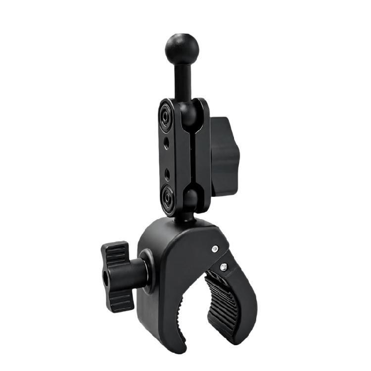 Round-Tube Camera Mounting Clamp with Locking Knobs and Side Threaded Mounts for Organized Accessory Attachment