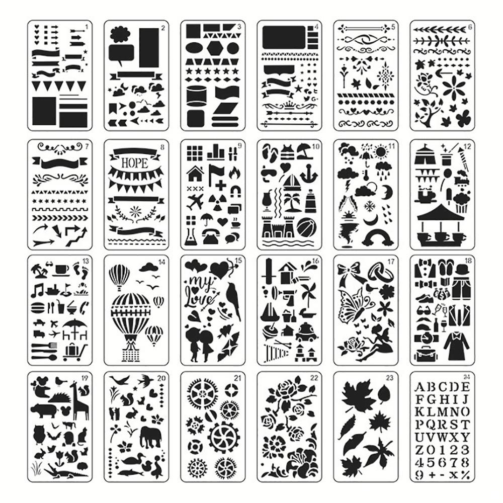 24pcs Diary Scrapbook DIY Drawing Template Plastic Stencils for Journal Painting Craft белый