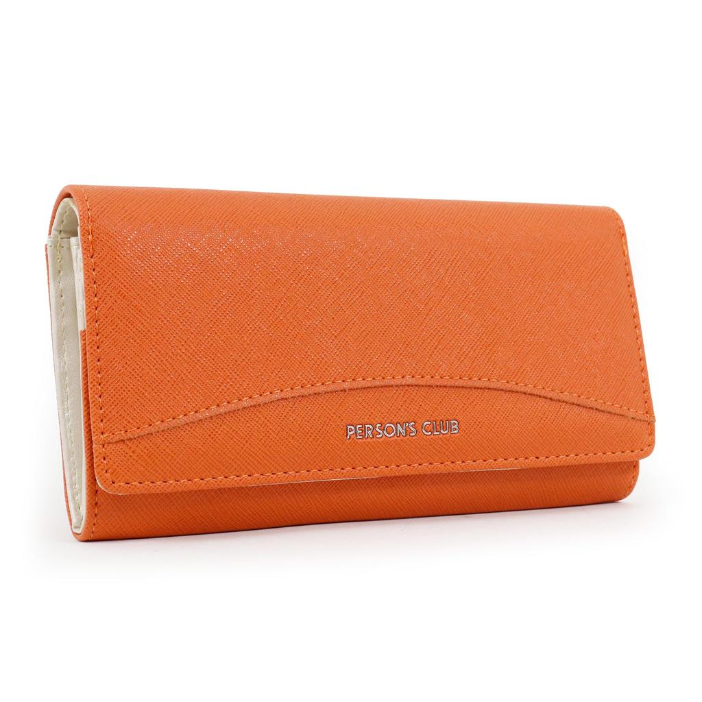 Parsons Club Long Large Grained Simple Pearl Look Women's Wallet, Capacity, Flap, Edges, Design, White, High-Quality (Orange)