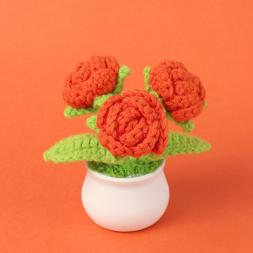 Hand-Knitted Wool Fake Flowers Set: Sunflower, Carnation, Tulip - Desktop Decor, Teacher/Student Gift, Everlasting Bouquet