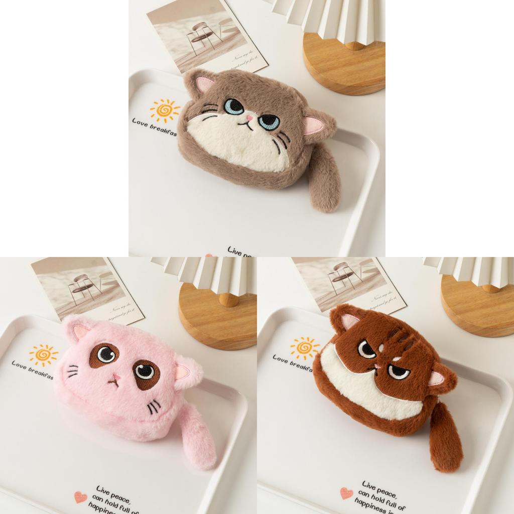 Plüsch-Katzen-Münzbörse mit gesticktem Cartoon-Design für Kinder und Studenten