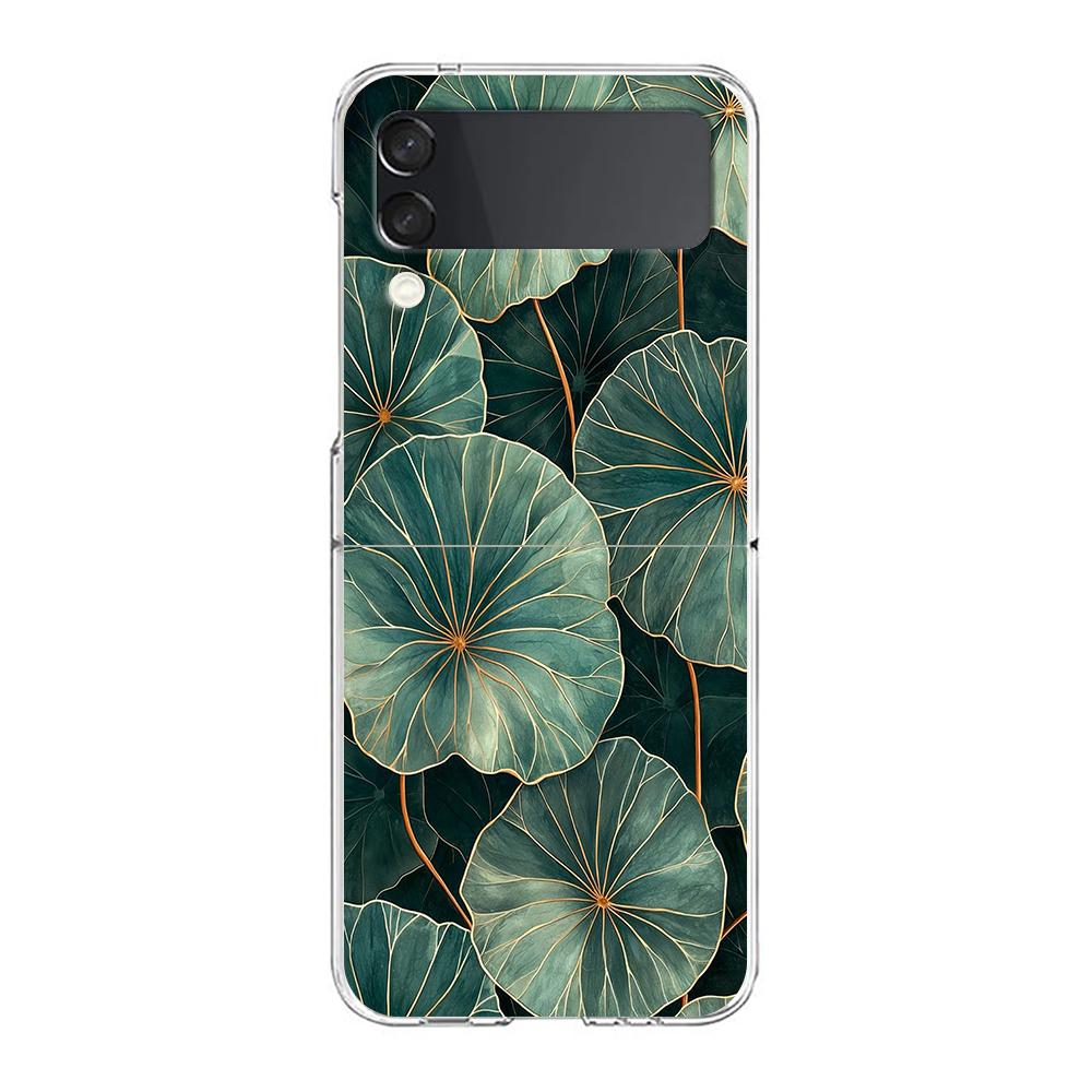 Phone Case For Samsung Galaxy Z Flip 3 4 5 Hard Folding Clear PC Bumper For Samsung Z Flip 6 Back Cover Leaves Monstera Green Samsung Z Flip 3