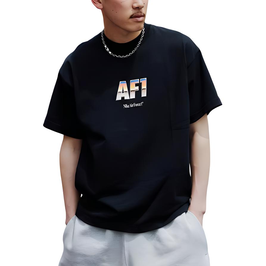 Nike Letter Print Straight-Cut Crew Neck T-Shirt Men Tops Black DR5756-010
