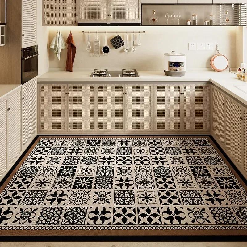 Kitchen Carpet Large PVC Waterproof Rug Non-slip Floor Mat Leather Oil-proof Foot Mats American Retro Style Home Decoration Rugs