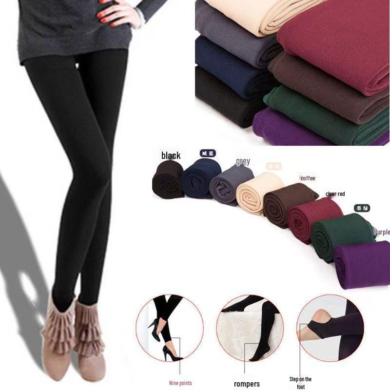 Women's Brushed Fleece Velvet Pantyhose: Autumn/Winter, Foot-Covering, 100g Thin Velvet Cropped Pants