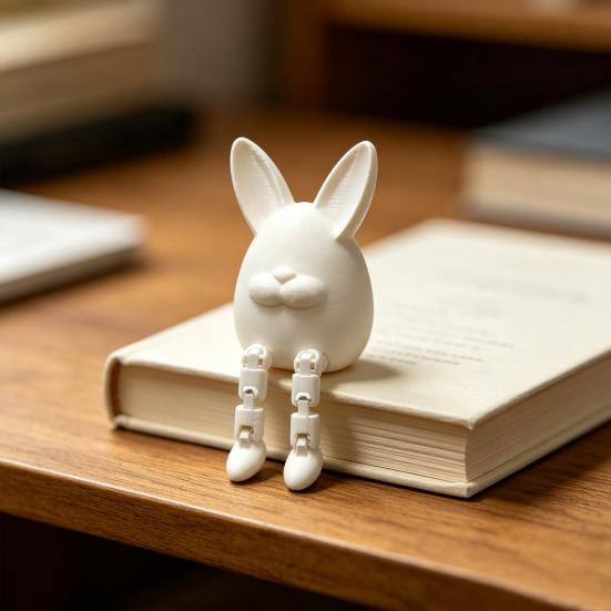 Easter Egg Bunny Figurine, 3D Printed Poseable Rabbit Statue with Movable Legs, Cute Desktop Ornament for Home, Office