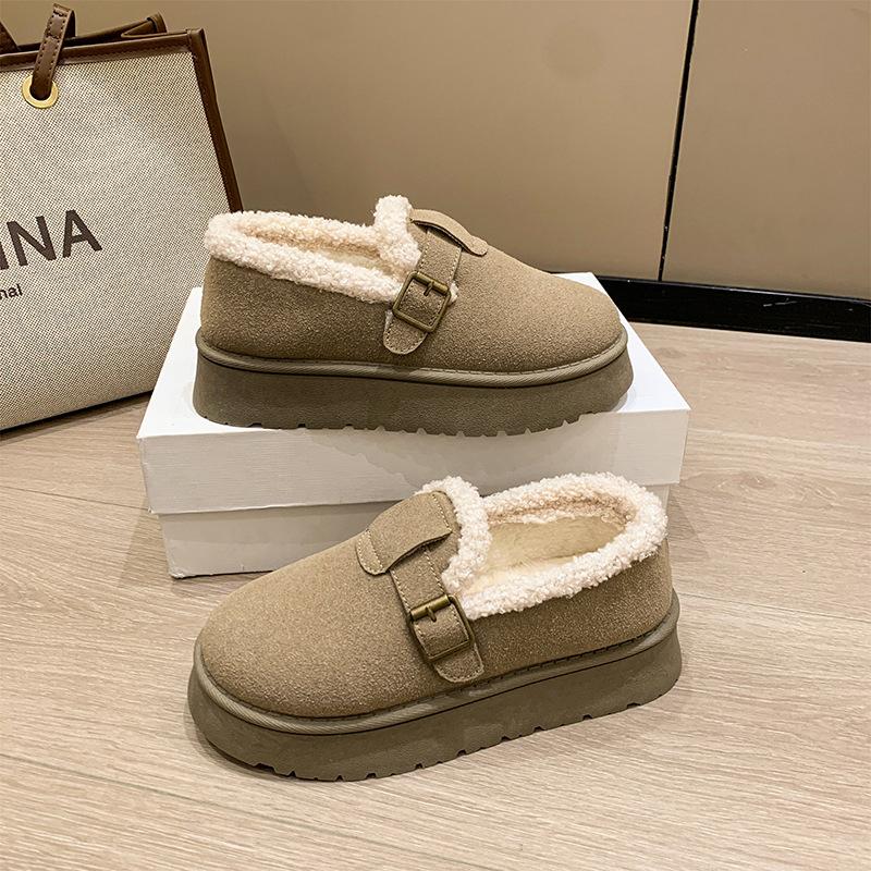 Support customized thick-soled cotton shoes, non-slip soft-soled fashionable warm shoes, piled and thickened Birkenstock bread shoes, shallow mouth