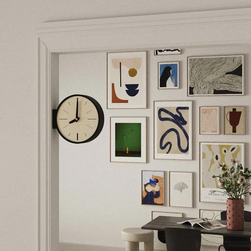 Creative Simplicity Wall Clock Living Room New Retro Clock Corner Double-sided Artistic Corner Home Decoration