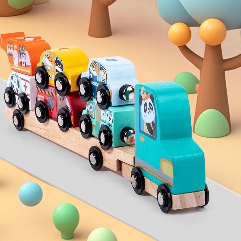Montessori Magnetic Wooden Train Toys Early Educational Cognition Animal Toy Sorting Learning Teaching Car Cartoon Set For Kids