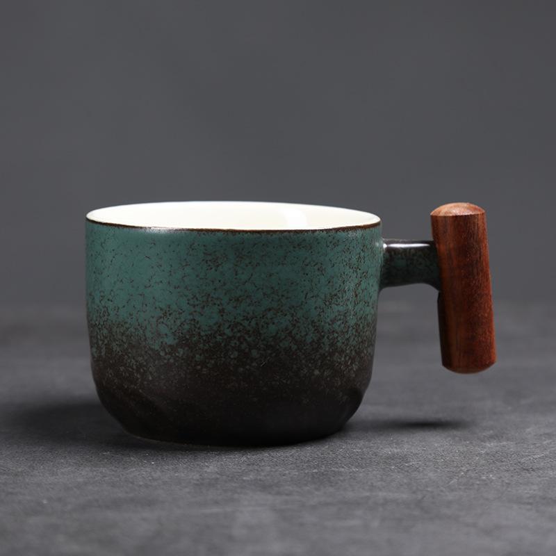 espresso cup creative wooden handle latte cup retro coarse pottery mug medium and ancient ceramic afternoon teacup