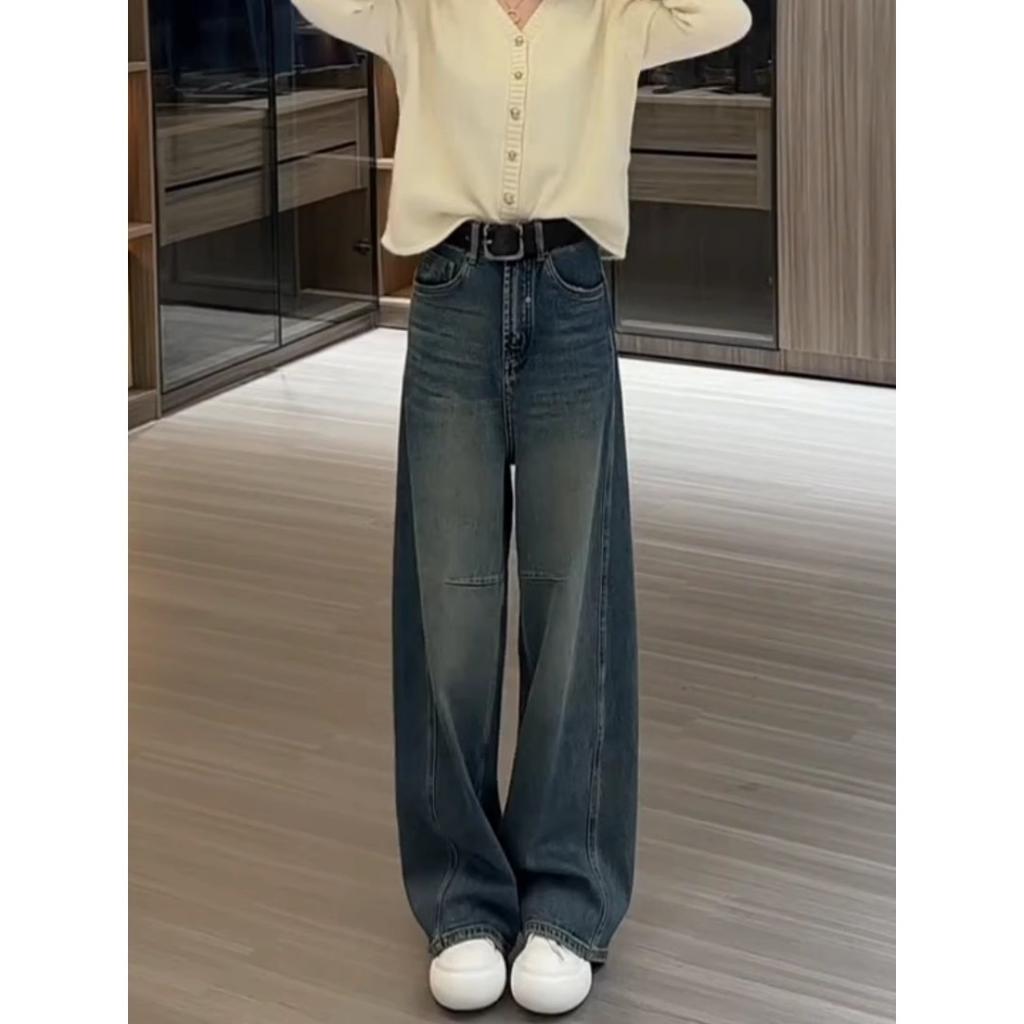 Women's High Waist Narrow Wide Leg Jeans Loose Fit Office Commuter Non Stretch American Retro Denim Pants