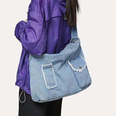 Denim Bag Large Capacity Messenger Bag Women'S Spring And Summer Harajuku Single Shoulder Function Mailman Tooling Bag