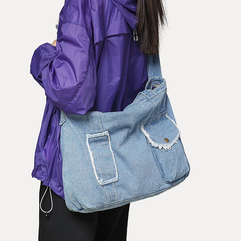 Denim Bag Large Capacity Messenger Bag Women'S Spring And Summer Harajuku Single Shoulder Function Mailman Tooling Bag