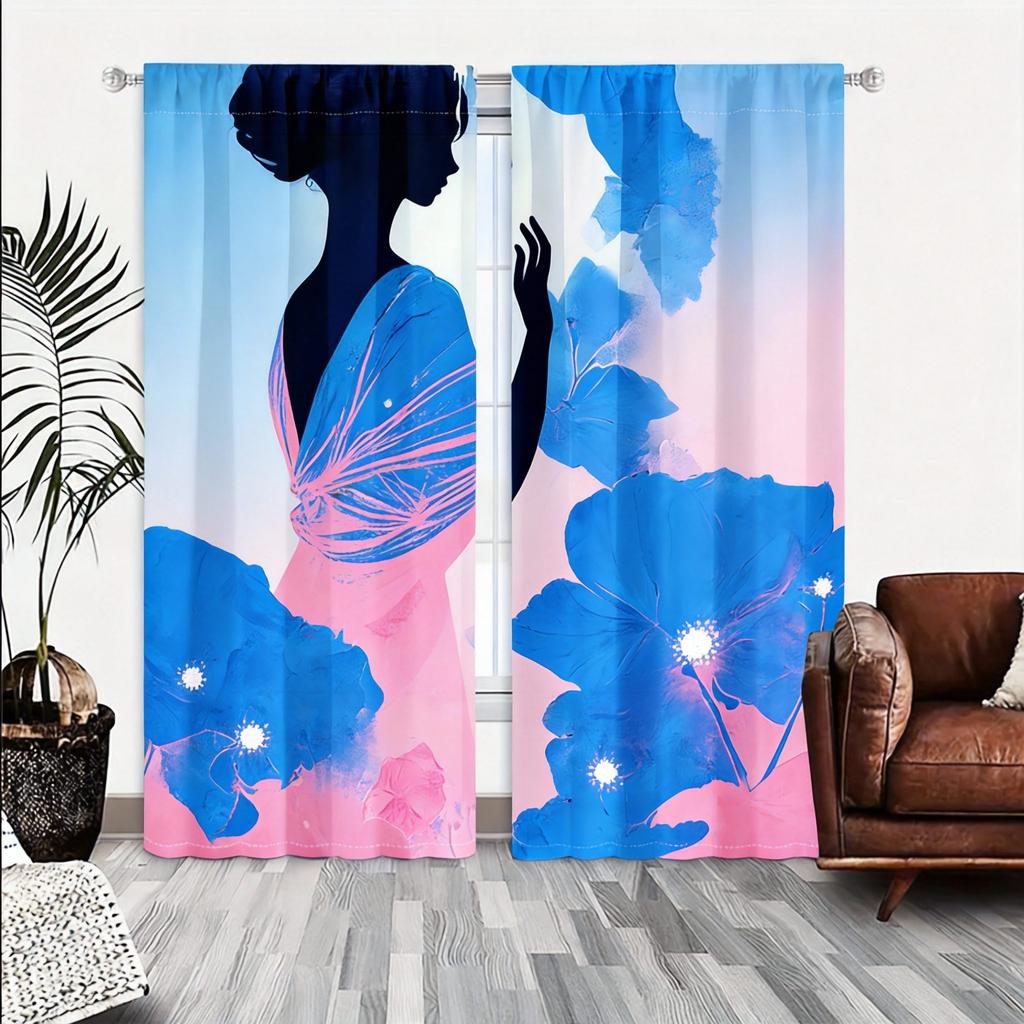 Watercolor Art Curtains 2pcs – Bold Blue and Yellow Abstract Design, Contemporary Window Decor for Home and Art Lovers